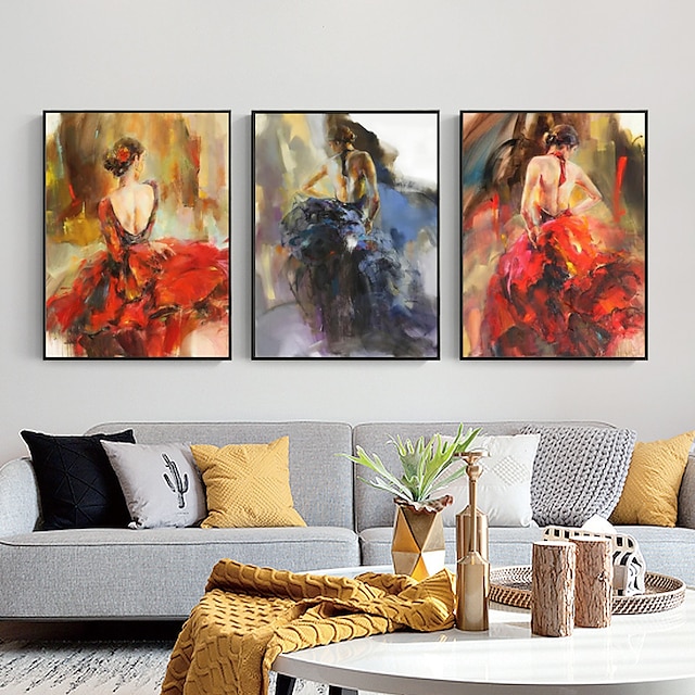  Jupe rouge fille art peint à la main espagnol flamenco beauté danseuse art huile toile peinture mur art photo décor à la maison sans cadre