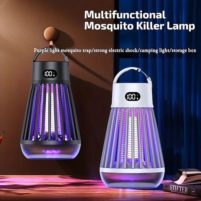  Bug Zapper Rechargeable Mosquito and Fly Killer Indoor Light with Hanging Loop Electric Killing Lamp Portable USB LED Trap for Home Bedroom Outdoor Camping