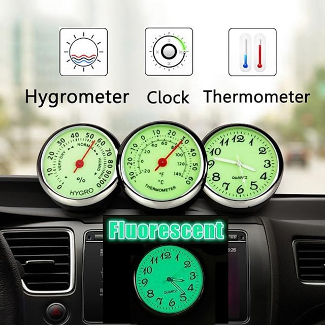  1pc 車の発光時計温度計湿度計車の装飾発光時計車のクォーツ時計多機能車の室内装飾