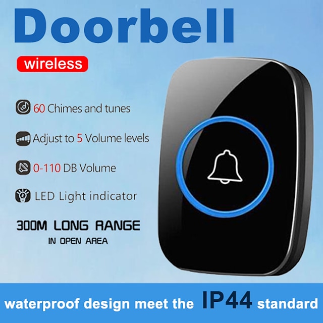  Wireless Doorbell kitPlug-in Receiverelderly pagerWaterproof Push Button with 1000 feet Operating Range 5 Volume Levels60 ChimesLED flash&CD Sound For Home/Office/Classroom Use