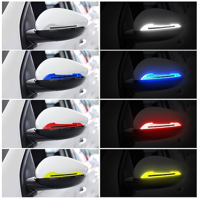  2pcs Reflective Car Stickers Rearview Mirror Reflective Protection Stickers Decals Safety Warning Anti-collision Universal Car Exterior Accessories