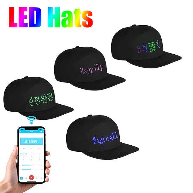  LED Costume Hats LED Caps Display   APP Programmable LED Message Display Hats Luminous Flashing Baseball Cap Cool Party Hat Messages Scrolling LED Hats And Caps