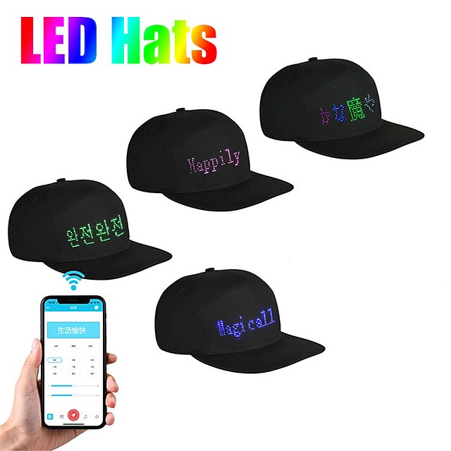 LED Costume Hats LED Caps Display APP Programmable LED Message Display