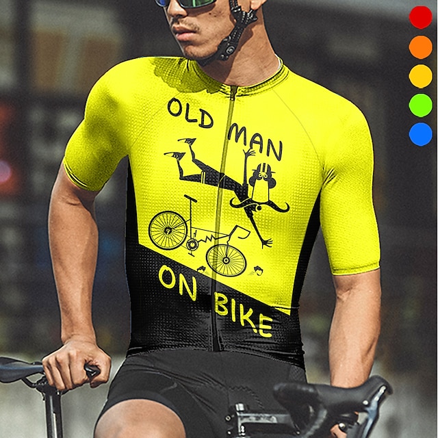  21Grams Men's Cycling Jersey Short Sleeve Bike Jersey Top with 3 Rear Pockets Mountain Bike MTB Road Bike Cycling Breathable Quick Dry Moisture Wicking Reflective Strips Black Yellow Red Graphic Old