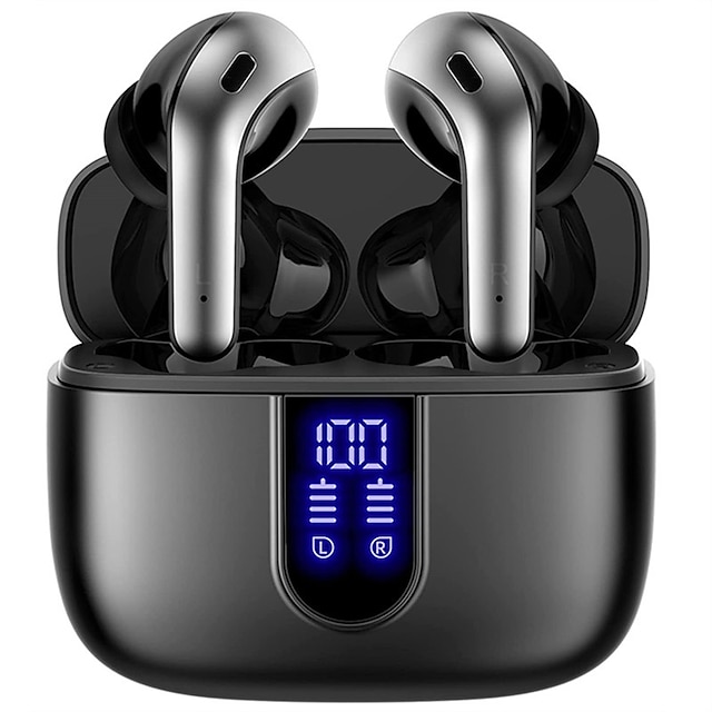  True Wireless Bluetooth Headphones, 60h Playback LED Power Display Earphones, IPX5 Waterproof in-Ear Earbuds with Mic