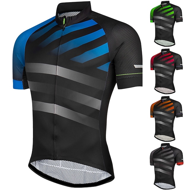  21Grams Men's Cycling Jersey Short Sleeve Bike Top with 3 Rear Pockets Mountain Bike MTB Road Bike Cycling Breathable Quick Dry Moisture Wicking Reflective Strips Black Red Blue Graphic Geometic