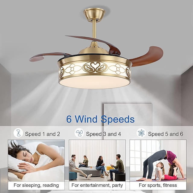  takvifte med lys sirkel design app& fjernkontroll krystall 50cm dimbar 6 vindhastigheter moderne takvifte for soverom, stue, lite rom 110-240v