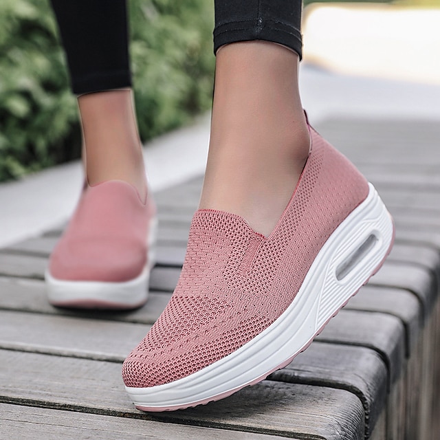  Women's Sneakers Slip-Ons Pink Shoes Flyknit Shoes Platform Sneakers Outdoor Daily Solid Color Summer Flat Heel Round Toe Casual Minimalism Running Walking Tissage Volant Loafer Black White Pink