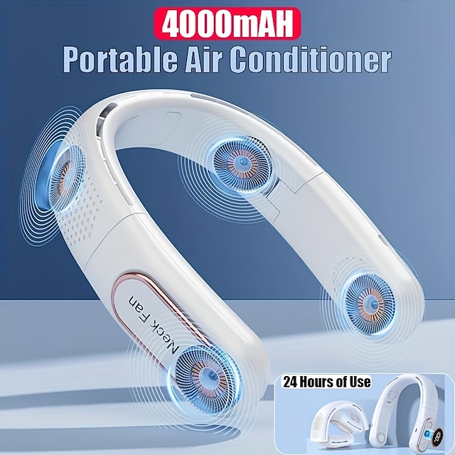  2023 nieuwe draagbare 4000 mah hangende nekventilator opvouwbare zomer wind koeling usb oplaadbare bladeless mute nekband fan outdoor