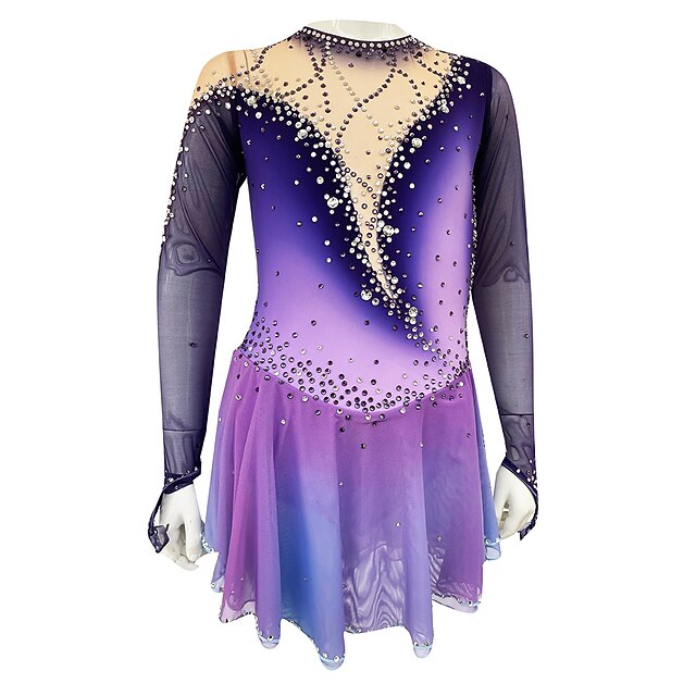 Figure Skating Dress Women's Girls' Ice Skating Dress Purple Thumbhole Halo Dyeing High