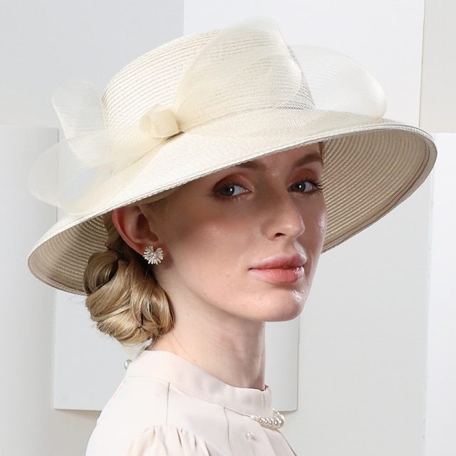 Καπέλα Δίχτυ Ίνα Ψάθινο καπέλο Καπέλο ηλίου Καπέλο Cloche Causal Πάρτι Τσαγιού Κομψό Γάμος Με Φιόγκος Πλευρά δαντέλας Ακουστικό Καπέλα