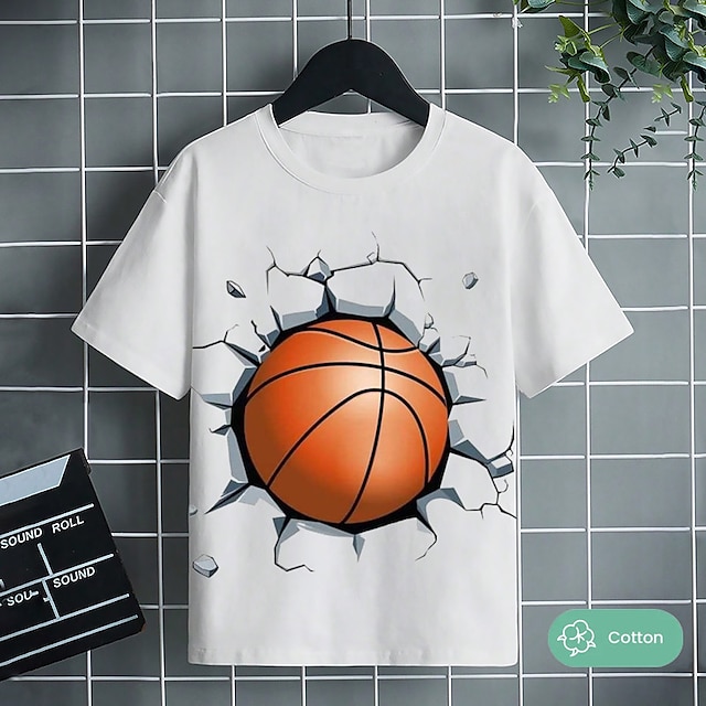 Poikien 3D Kuvitettu T-paita Lyhythihainen 3D-tulostus Kesä Kevät Aktiivinen Urheilu Muoti 100% puuvilla Lapset 3-12 vuotta ulko- Kausaliteetti Päivittäin Normaali