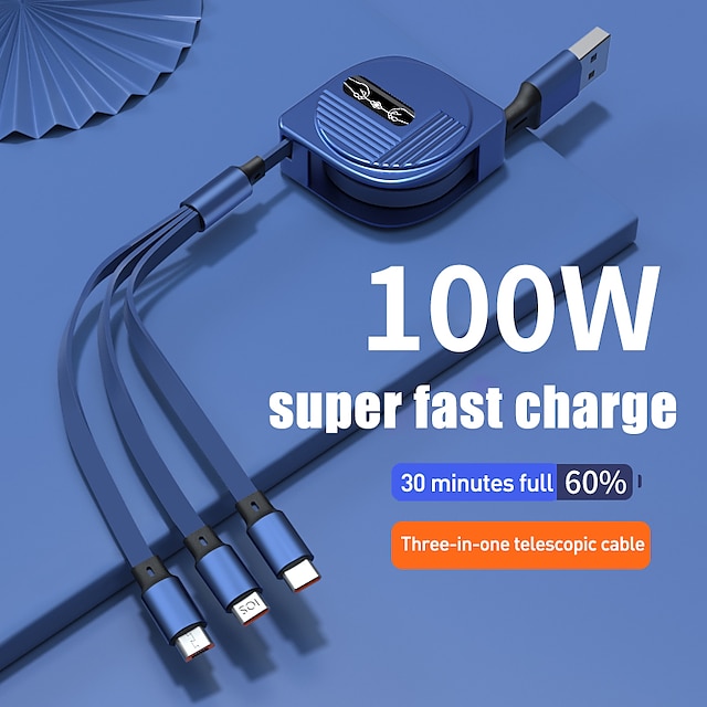  Multi Charging Cable 3.9ft USB A to Lightning / micro / USB C 3 A Fast Charging 3 in 1 Magnetic 540 Rotation For Samsung iPhone Phone Accessory