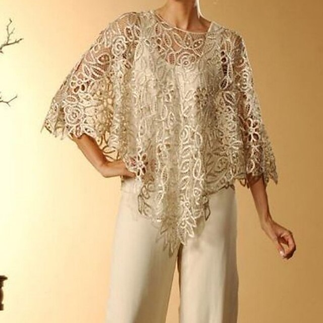 Shawls Women's Wrap Mother's Wraps Pure Elegant 3/4 Length Sleeve Lace Wedding Wraps With Pure Color For Party Spring & Summer3