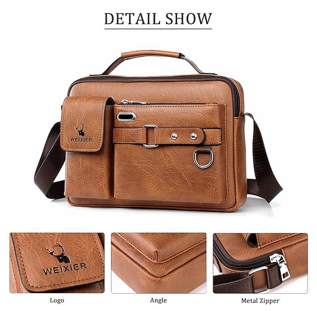 WEIXIER Mens Crossbody Bag Leather Messenger Bags Waterproof Shoulder ...