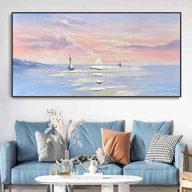 Handgemaltes Abstraktes Landschafts-Ölgemälde Auf Leinwand – 122x61 Cm, Texturierte Wandkunst Für Wohnzimmer & Büro