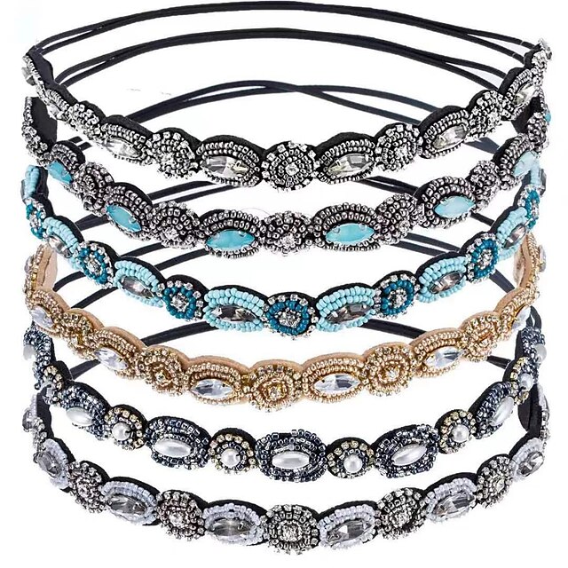  6 pezzi elastici strass in rilievo donne fasce per capelli fatti a mano gioielli vintage fasce per capelli per accessori per capelli ragazza 20-26.8 multicolor