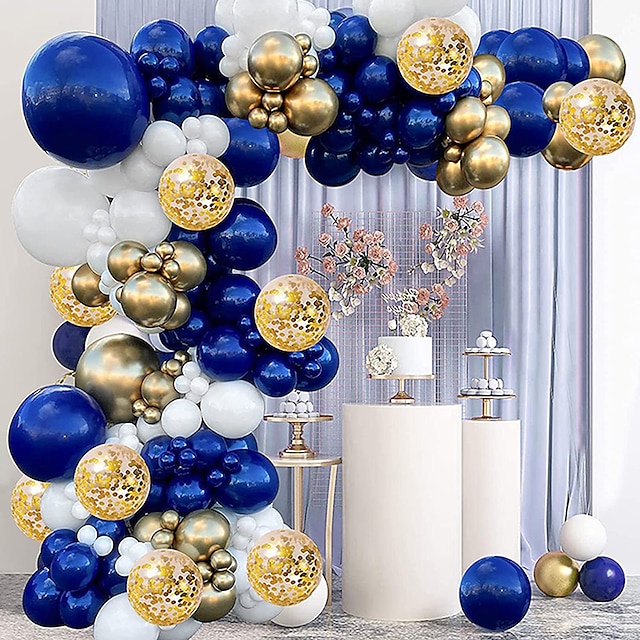  Conjunto de balão de decoração de festa de aniversário de cadeia de balão azul real 107 pçs