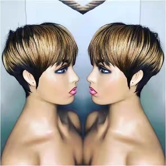 Short Bob Wig Ombre Color Short Bob Pixie Cut Wig For Black Women Full Machine Made Non