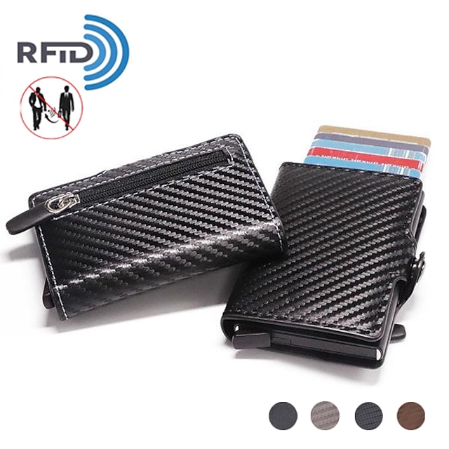  RFID Blocking Credit Card Holder Front Pocket Coin Wallet Carbon Fiber Slim Wallet Card Case