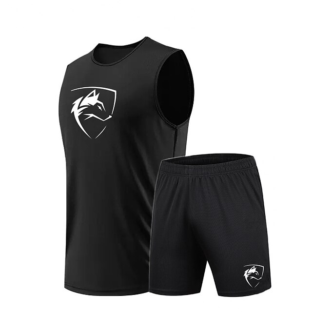  Men's Tracksuit Sweatsuit Athletic Sleeveless Breathable Quick Dry Soft Fitness Running Walking Sportswear Activewear Dark Grey Black White