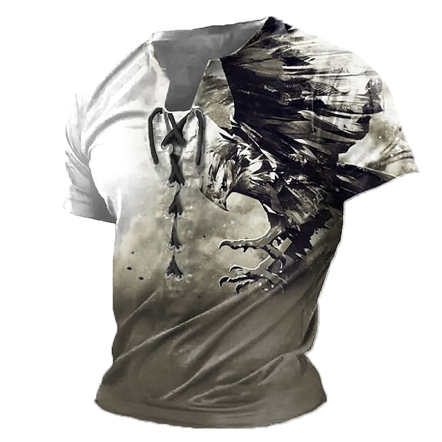 Lightinthebox Eagles Lace Up Mens 3D Shirt for Independence Day | White Summer Cotton | Graphic Fashion Designer Comfortable Men's 3D Print Tee Casual Daily Going