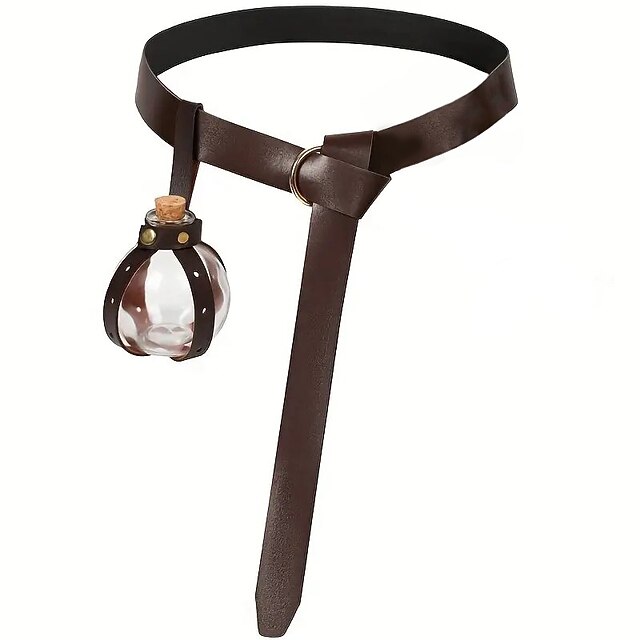 LLTTEER Halloween necromantenpak, middeleeuwse accessoireset, middeleeuwse Vikingriem voor dames en heren, renaissance-accessoires met tas, drinkflessen en riemlus (bruin