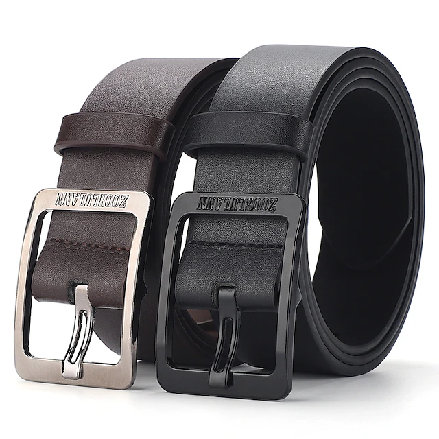 Men's Faux Leather Belt Frame Buckle Black Coffee Alloy Retro Traditional Plain Daily Wear Going out Weekend 6