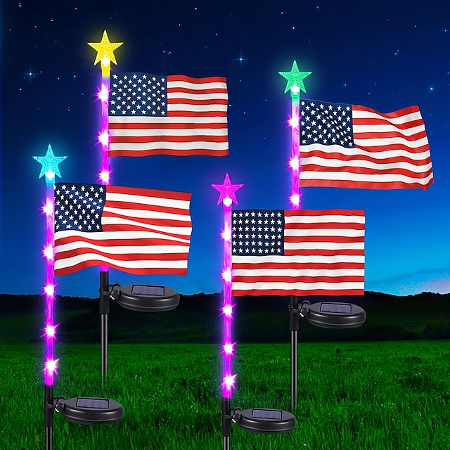  Solar Powered American Flag String Lights for July 4th Decorations Independence Day Party Patio Garden Oudoor Waterproof