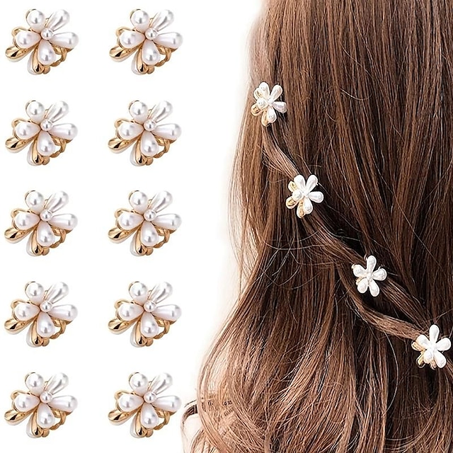  10pcs Mini Faux Pearl Claw Clip, Vintage Hair Clips With Daisy Flower, Sweet Artificial Bangs Clips Decorative Hair Accessories For Women Girls