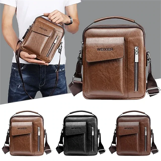 Mens PU Leather Briefcases Business Bag Shoulder Bag Fashion Crossbody Bag Retro Messenger Bags Casual Satchel Travel Bag Valentine's Day Gift 11
