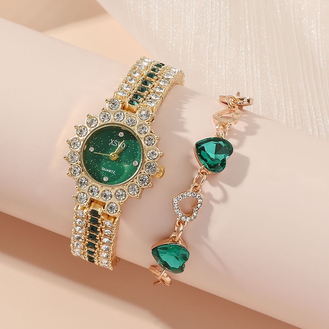  Reloj de lujo para mujer, pequeño, completo, diamante, banda de acero, reloj de cuarzo, pulsera, collar, juego de caja de regalo con forma de gota