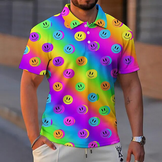 Men's Button Up Polos Lapel Polo Polo Shirt Golf Shirt Rainbow Gradient ...