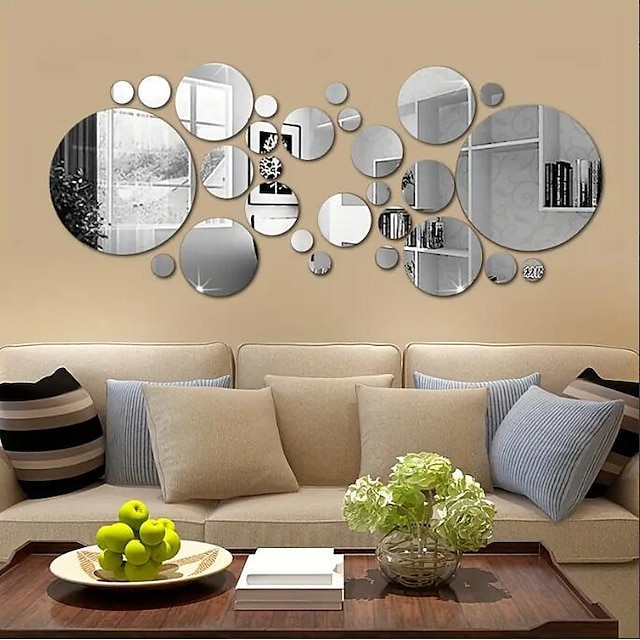  24/26pcs, 3D Acrylic Mirror Wall Sticker, Round Mirror, DIY TV Background Room Sticker Wall Decoration, Bedroom Bathroom Wall Decoration, Home Decor