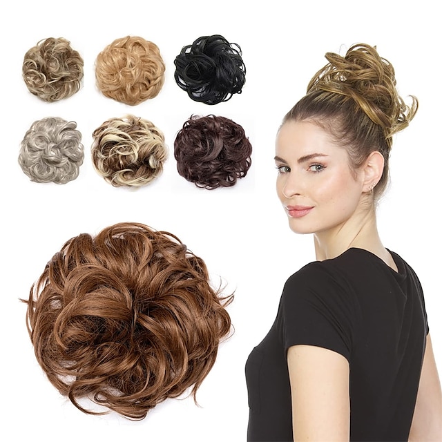  Messy Bun Hair Scrunchie Light Brown  Hair Pieces for Women & Men Create Full Updos for Events Everyday Wear  Washable Realistic Synthetic Hair Bun Messy Bun Hair Piece - Light Brown-6a