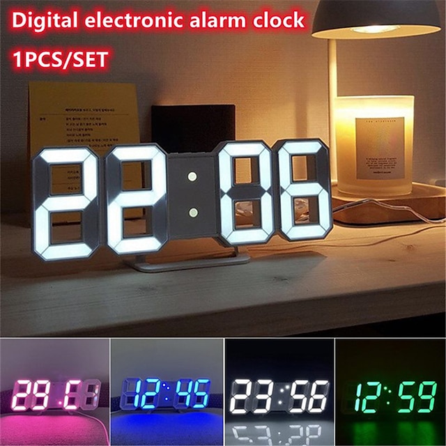  3d led digital klokke vegg deco glødende nattmodus justerbar elektronisk bordklokke veggklokke dekorasjon stue led klokke