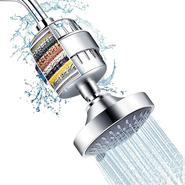  4/6 inch Rainfall Shower Head Set, 5 Mode Sprayer Showerhead with Water Filter, 360-degree Rotation High Pressure Overhead Shower Head Arm Chrome Black Silver