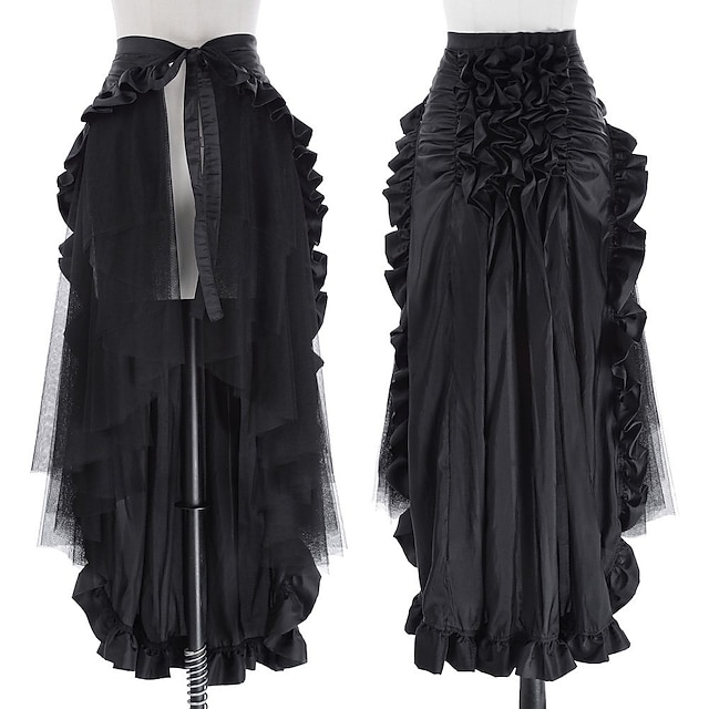 Retro Vintage Medieval Renaissance Pirate Elven Flounced Asymmetric Hem Plain Women's Celtic Fantasy Masquerade Event / Party Skirts