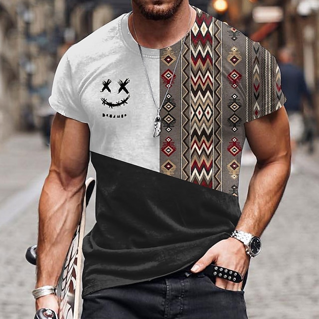  Men's T shirt Tee Crew Neck Graphic Color Block Clothing Apparel 3D Print Outdoor Daily Print Short Sleeve Fashion Designer Ethnic