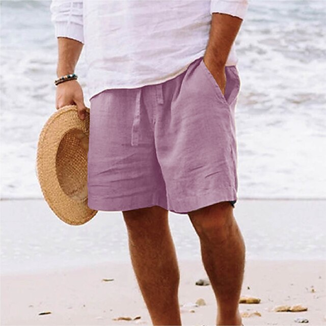 Men's Shorts Linen Shorts Summer Shorts Drawstring Elastic Waist Straight Leg Plain Comfort