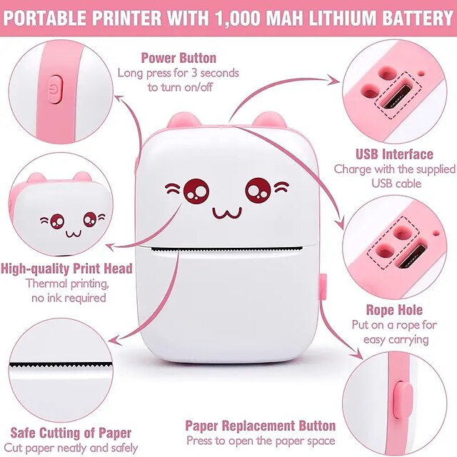  مدمجة ومريحة: طابعة حرارية لاسلكية محمولة 1 قطعة للطباعة أثناء التنقل