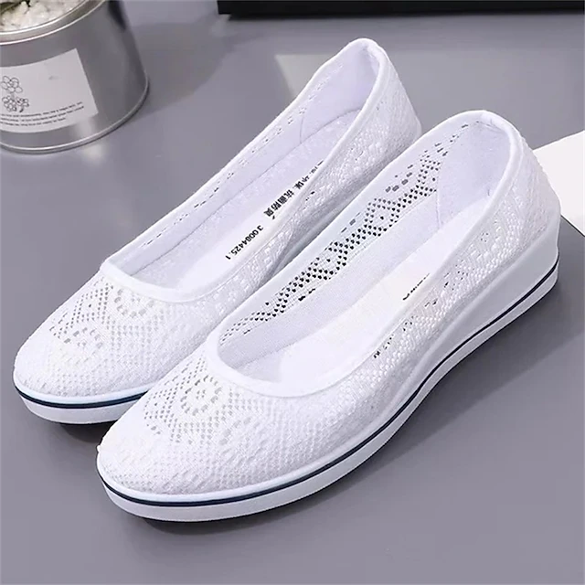 Women s White Lace Slip On Wedge Sneakers Breathable Casual Mesh women-s-white-lace-slip-on-wedge-sneakers-breathable-casual-mesh