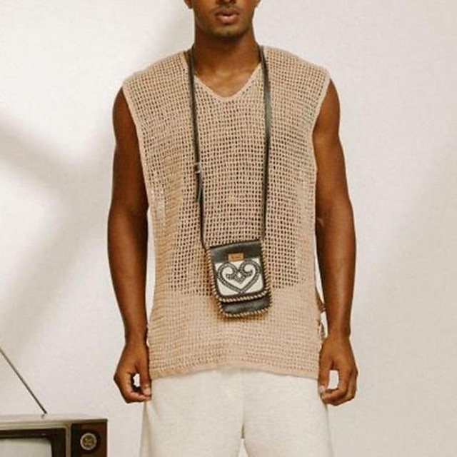  Men's Tank Top Vest Top Undershirt Sleeveless Shirt Knit Tee Plain V Neck Outdoor Going out Sleeveless Mesh Knitted Clothing Apparel Fashion Designer Muscle