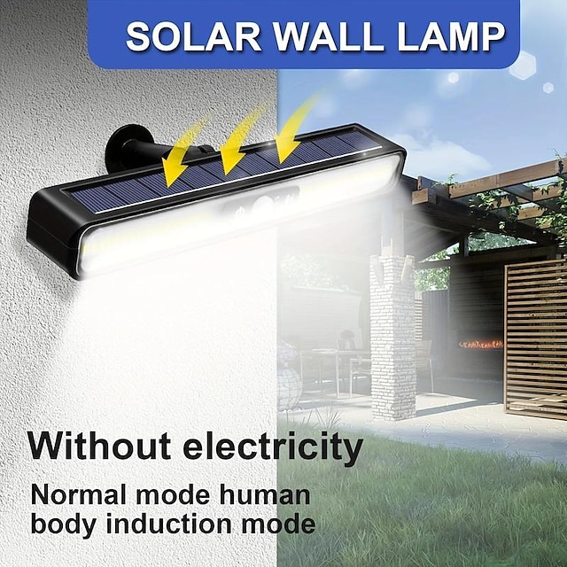  lâmpada de parede solar lâmpada de indução de movimento à prova d'água iluminação de pátio jardim lâmpada de rua lâmpada solar caminho ao ar livre garagem lâmpada de parede de segurança