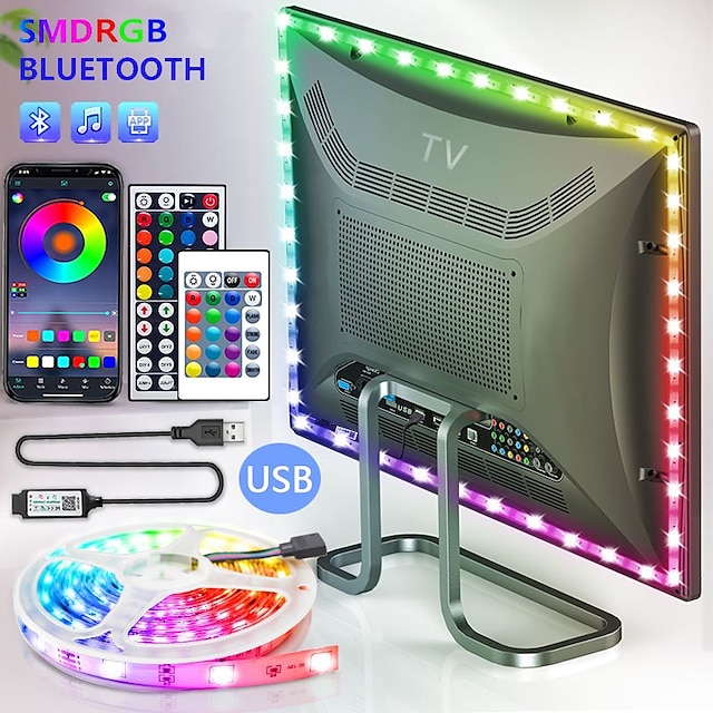  USB LED Strip Light Tape 2835 Bluetooth SMD 5V USB RGB Lights Flexible LED Lamp Tape Ribbon RGB Self-adhesive TV Desktop Diode