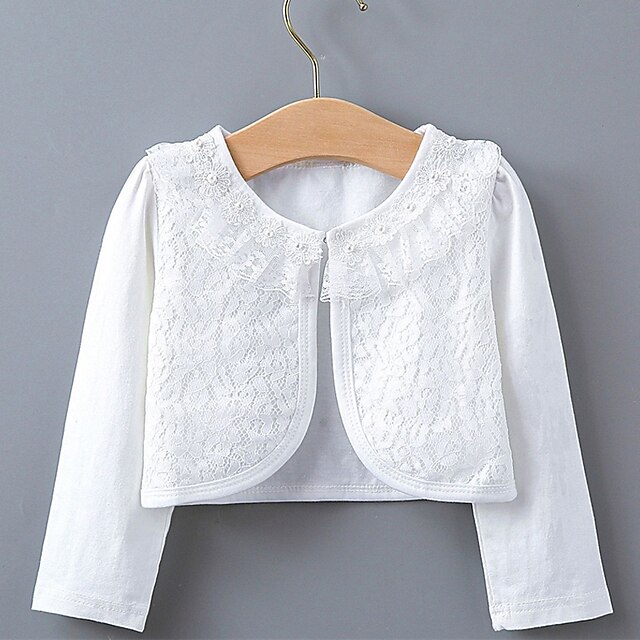  Kids Girls' Blazer Solid Color Fashion Lace Outdoor Cotton Coat Outerwear 2-12 Years Summer Black White Beige