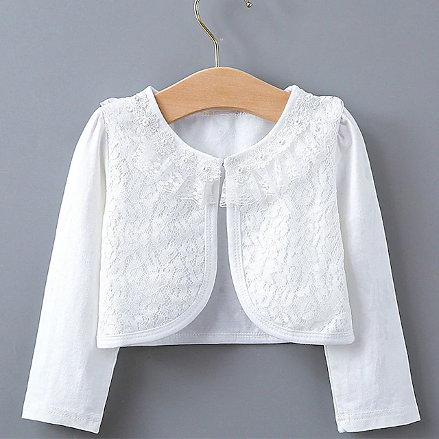 Kids Girls' Blazer Solid Color Fashion Lace Outdoor Cotton Coat Outerwear 2-12 Years Summer Black White Beige 9