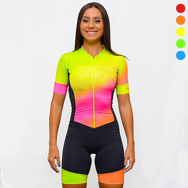  Women's Short Sleeve Cycling Jersey with Shorts Triathlon Tri Suit Summer Polyester Black Bike Clothing Suit Breathable Quick Dry Sweat wicking Sports Mountain Bike MTB Road Bike Cycling Clothing