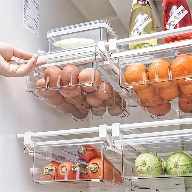  Aufbewahrungsbox für Kühlschrankschubladen ohne Gitter, Lebensmittel-Organizer mit 4–8 Gittern, transparente rechteckige Aufbewahrungsbox, organisieren Sie Ihren Kühlschrank mit dieser 1-teiligen