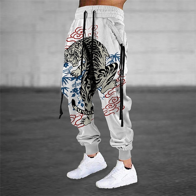  Herren Jogginghose Trainingshose Jogginghose Jogger Hose Hosen Kordelzug Elastische Taille 3D-Druck Tier Tiger Grafik-Drucke Komfort Sports Outdoor Casual Täglich Baumwollmischung Strassenmode